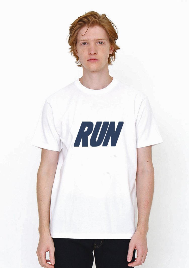 Run White T Shirt Model