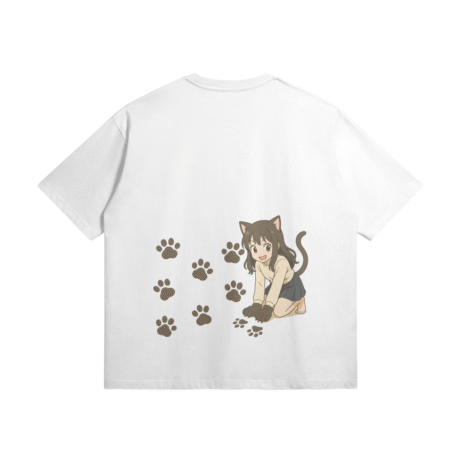 Kokoneko Cat Girl Heavyweight T-Shirt, Paw Prints - Image 2