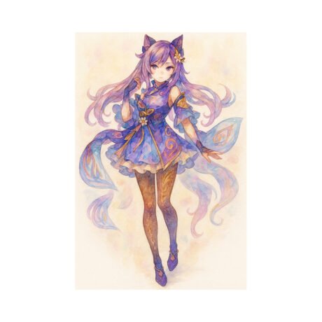 Genshin Impact, Keqing Watercolor Anime T-Shirt - Image 2
