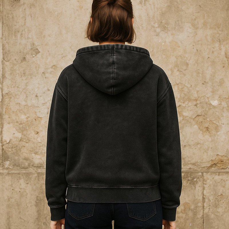 Snow Wash Zip Hoodie Model Back Snow Wash Zip Hoodie Model Back