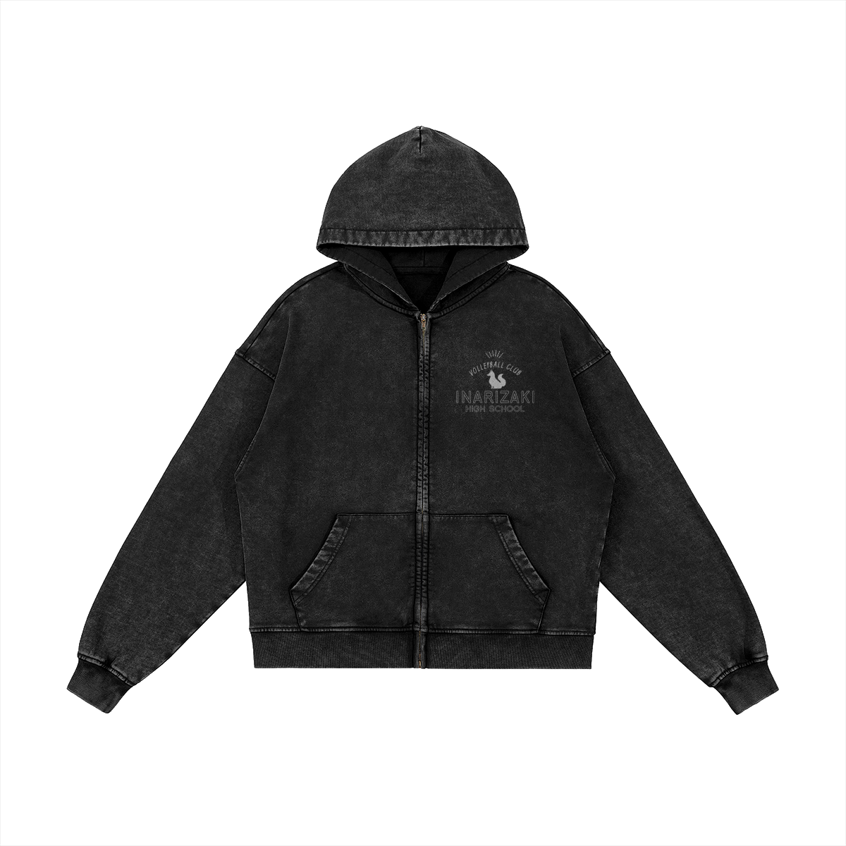 Inarizaki Snow Wash Zip Hoodie Front Inarizaki Snow Washed Zip Hoodie - Image 2