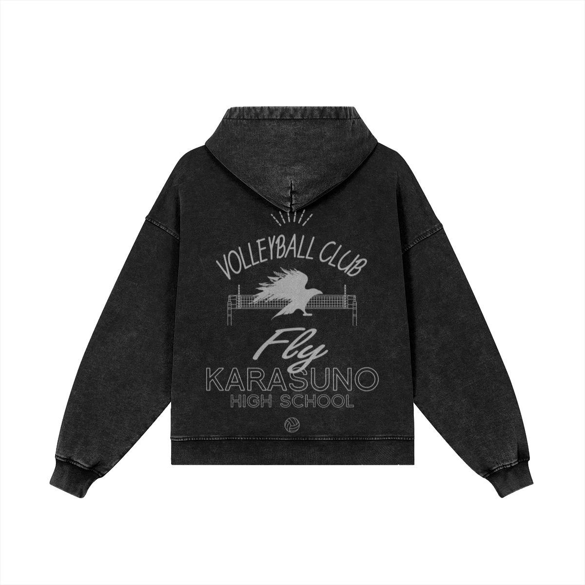 Karasuno Snow Wash Zip Hoodie Back Karasuno Snow Washed Zip Hoodie