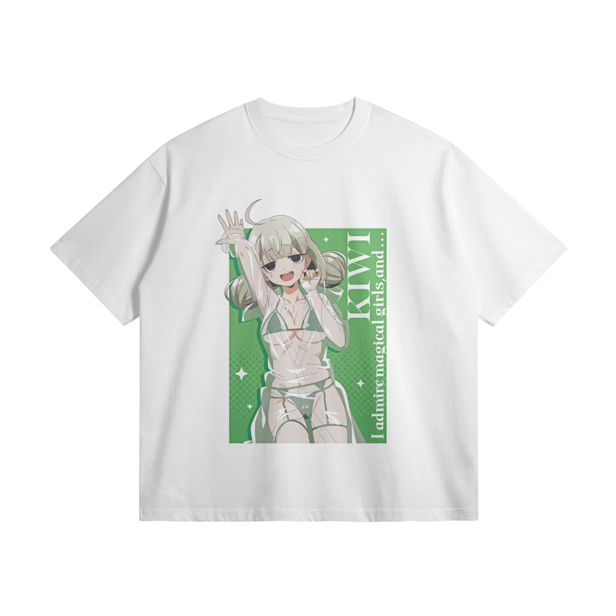 Kiwi Oversized T Shirt Gushing over Magical Girls Heavyweight T-Shirt, Kiwi