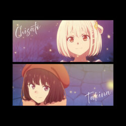 Alternative view of Lycoris Recoil, Chisato & Takina Split Portrait T-Shirt