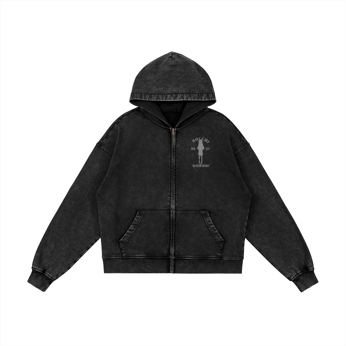 The Guitar Hero Snow Wash Zip Hoodie Front Bocchi the Rock Snow-Washed Zip Hoodie - Image 2