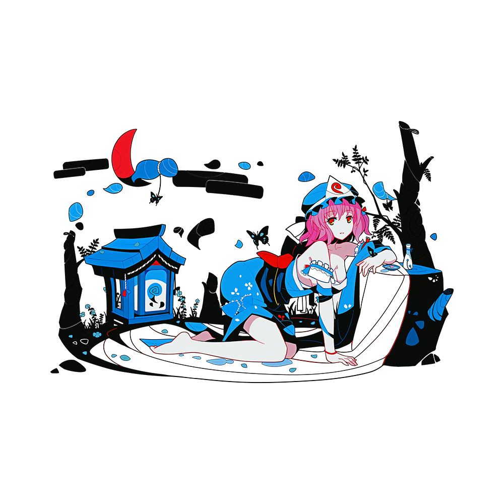 Art Yuyuko Saigyouji Preview Yuyuko Saigyouji, Touhou Project Oversized Graphic T-Shirt - Image 2