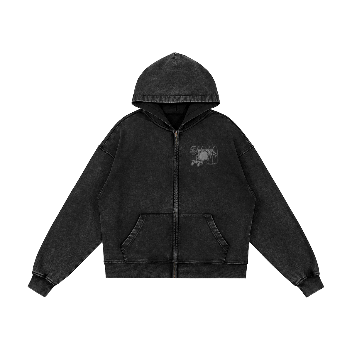 Mimic 440GSM Snow Wash Zip Hoodie Front Frieren, Mimic Snow Washed Zip Hoodie - Image 2