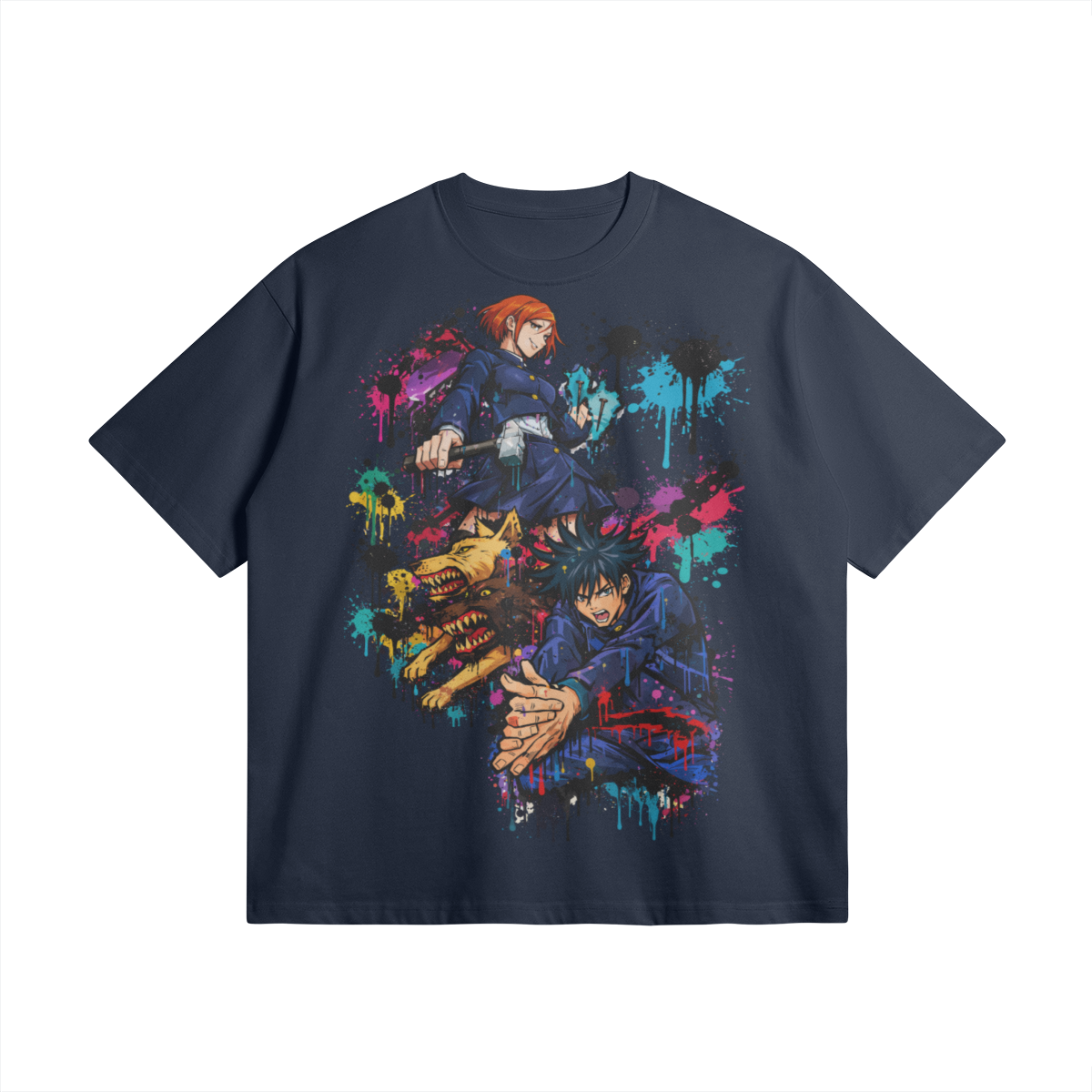 Fushiguro Kugisaki 305GSM Oversized T Shirt Navy JJK Fushiguro & Kugisaki Oversized Heavyweight T-Shirt