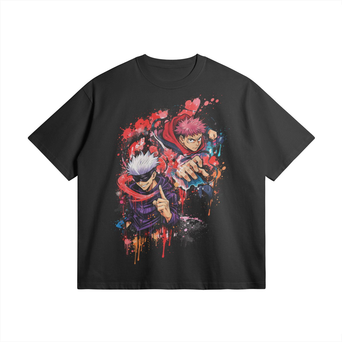 Itadori Gojou 305GSM Oversized T Shirt Black JJK Itadori & Gojo Graffiti Oversized T-Shirt