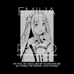 Alternative view of Re:Zero Emilia Faded Wash T-Shirt - 285gsm Heavyweight Anime T-Shirt