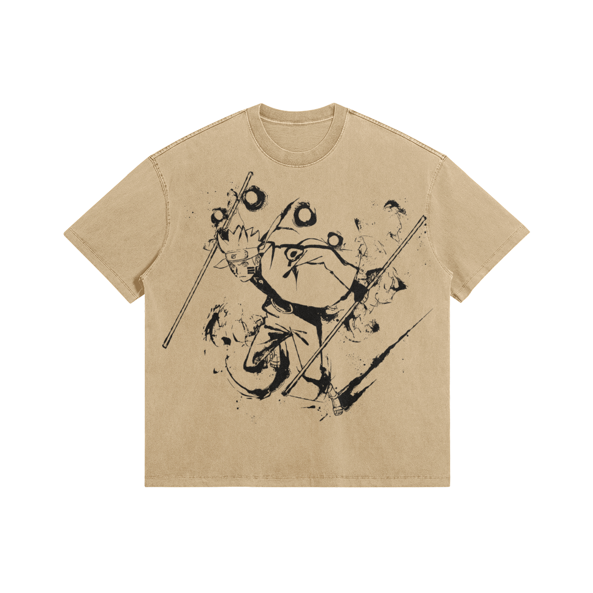 Naruto Character Art Faded Wash T Shirt Front Naruto - 285gsm Faded Wash T-Shirt