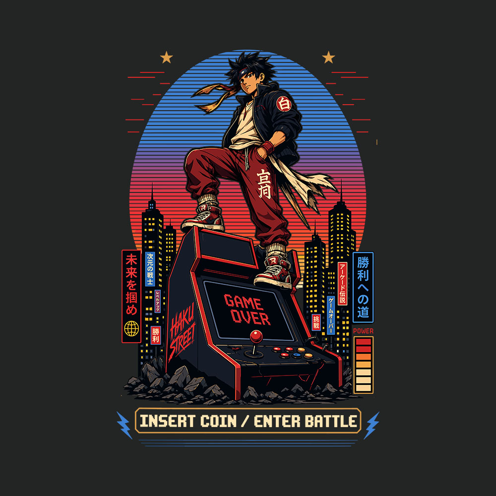 Enter Battle Back Art Preview Insert Coin / Enter Battle, 285GSM Faded Wash T-Shirt - Image 4