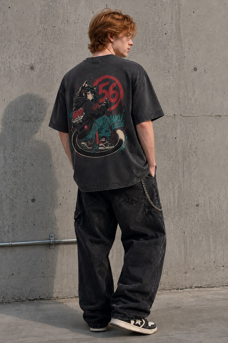 Model Street Cat 56 285GSM Faded Wash T Shirt