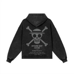 One Piece 440GSM Snow Wash Zip Hoodie Back Straw Hat Crew - 440GSM Snow Washed Zip Hoodie