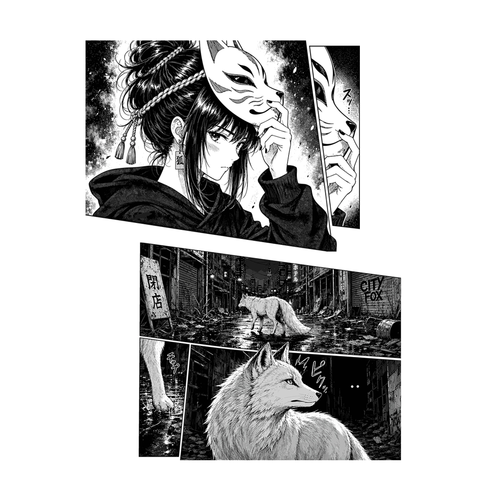 City Fox Manga Panel 1 Art Preview City Fox Manga Panel 001 - 305GSM Oversized T-Shirt - Image 2