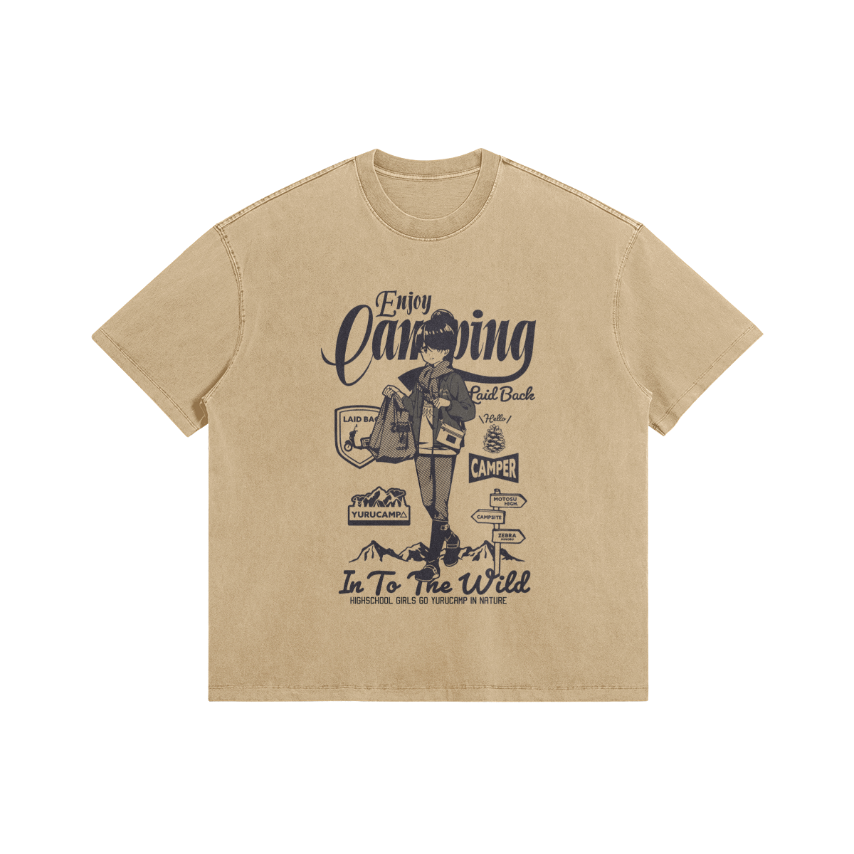 Enjoy Camping Into the Wild 285GSM Faded Wash T Shirt Shima Rin, Enjoy Camping - 285gsm Faded Wash T-Shirt