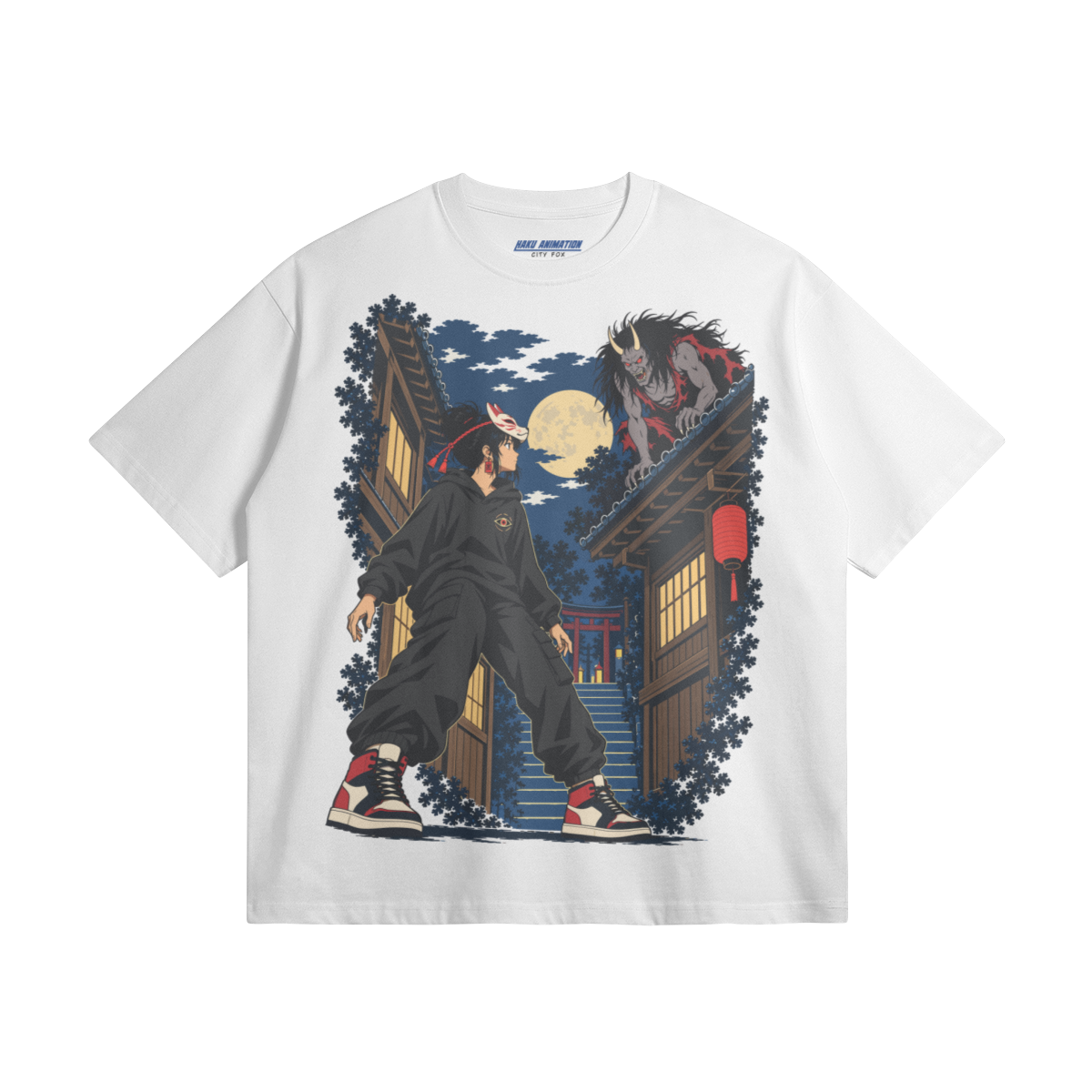 Moonlit Encounter 305GSM Oversized T Shirt City Fox, Moonlit Encounter - 305GSM Oversized T-Shirt