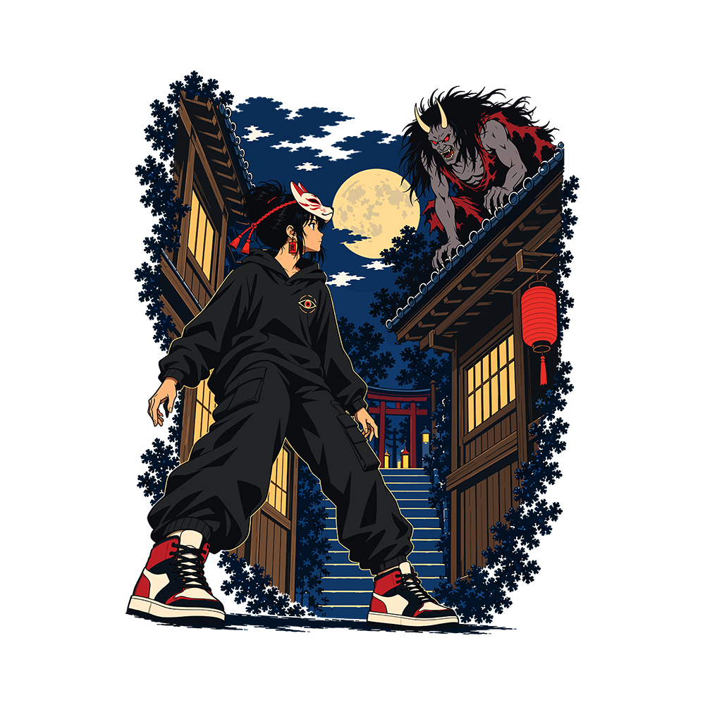 Moonlit Encounter Art Preview City Fox, Moonlit Encounter - 305GSM Oversized T-Shirt - Image 2