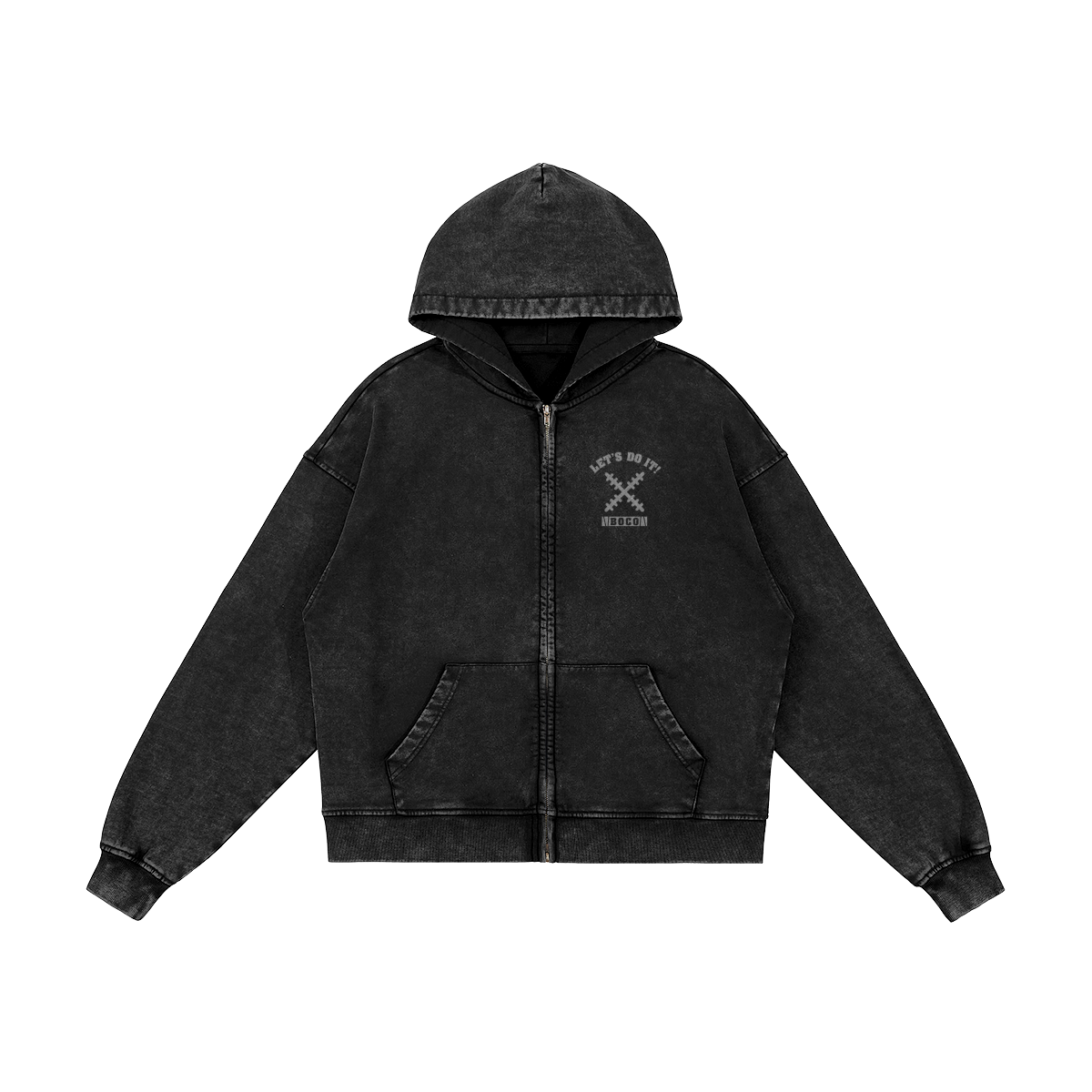 Boco 440GSM Snow Wash Zip Hoodie Front Girls und Panzer Boco - 440GSM Snow Washed Zip Hoodie - Image 2