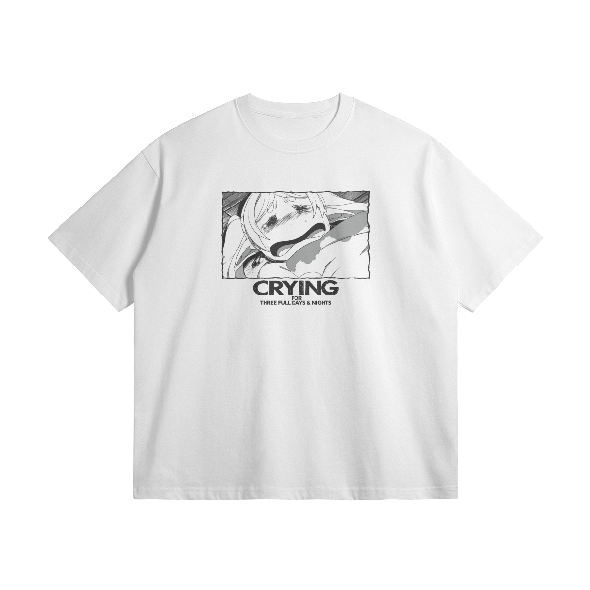 Frieren Crying 305GSM Oversized T Shirt Front Crying For Three Full Days & Nights - 305GSM Oversized T-Shirt