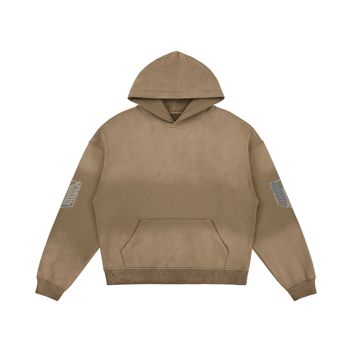 Survey Corps 3 440GSM Faded Hoodie Khaki Front Survey Corps - 440GSM Faded Hoodie - Image 2